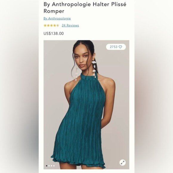 NWT Size 14 - By Anthropologie Halter Plissé Romper (NWT US$ 138) - Picture 8 of 16